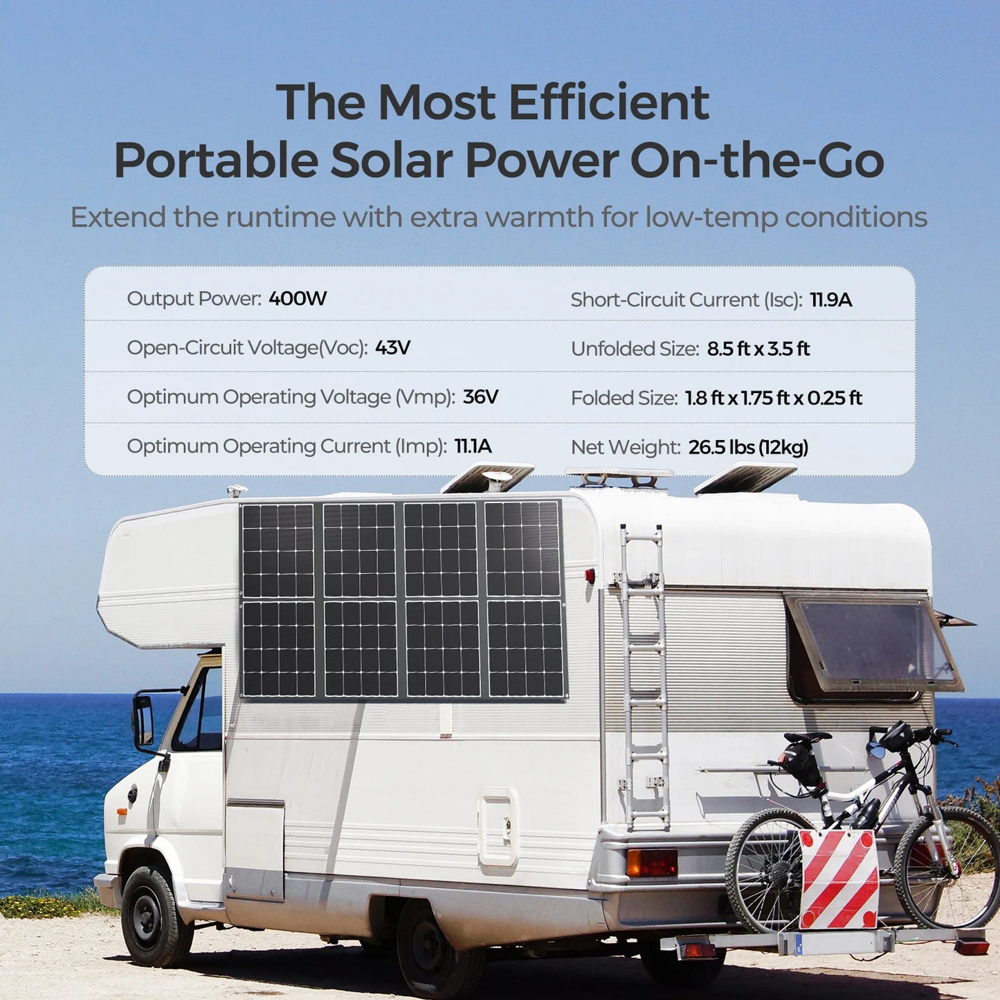 Renogy 400W Foldable Solar Panel Blanket, 25% N-Type Efficiency, Lightweight Portable Charger for RV, Camping, Off-Grid