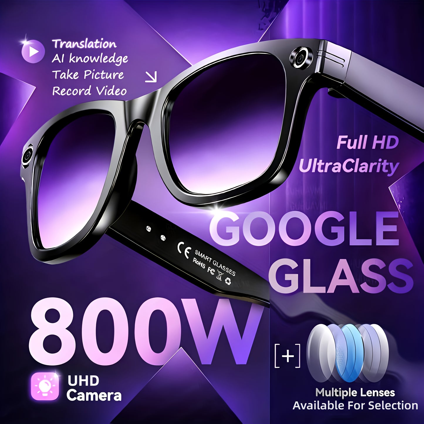Gafas inteligentes con IA, cámara de alta definición