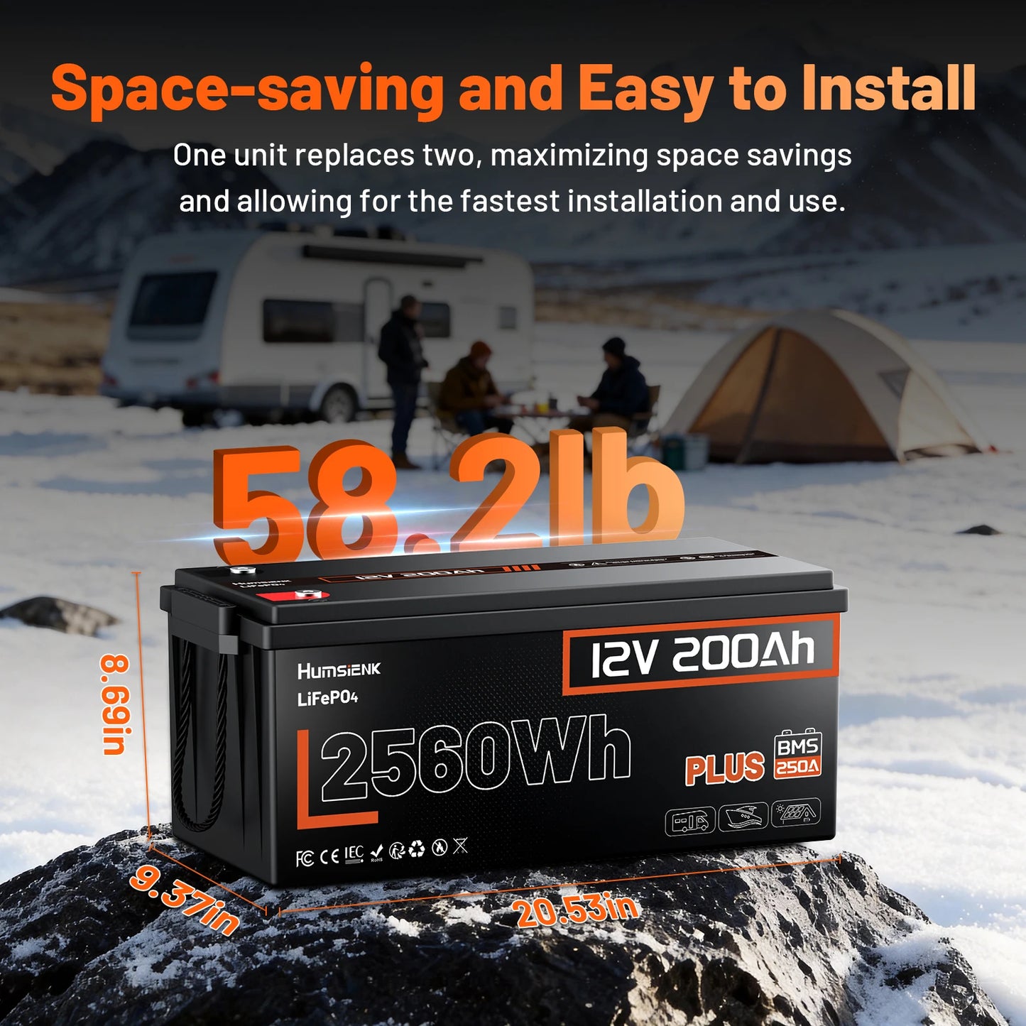Humsienk 12V 100AH 200AH 24V 200Ah LiFePO4 Battery, Built-in BMS, 15000+ Deep Cycle, Low-Temp Protection, Rechargeable Lithium Battery for RV, Van, Golf Cart, Boat, Camper, Marine, Trolling Motor, Off-Grid, Solar Energy Stora