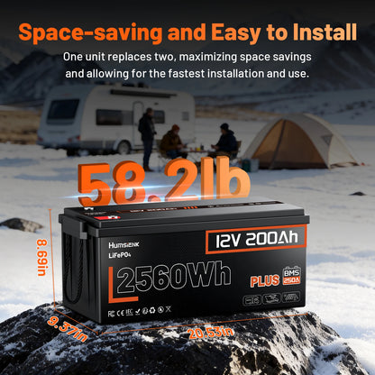 Humsienk 12V 100AH 200AH 24V 200Ah LiFePO4 Battery, Built-in BMS, 15000+ Deep Cycle, Low-Temp Protection, Rechargeable Lithium Battery for RV, Van, Golf Cart, Boat, Camper, Marine, Trolling Motor, Off-Grid, Solar Energy Stora