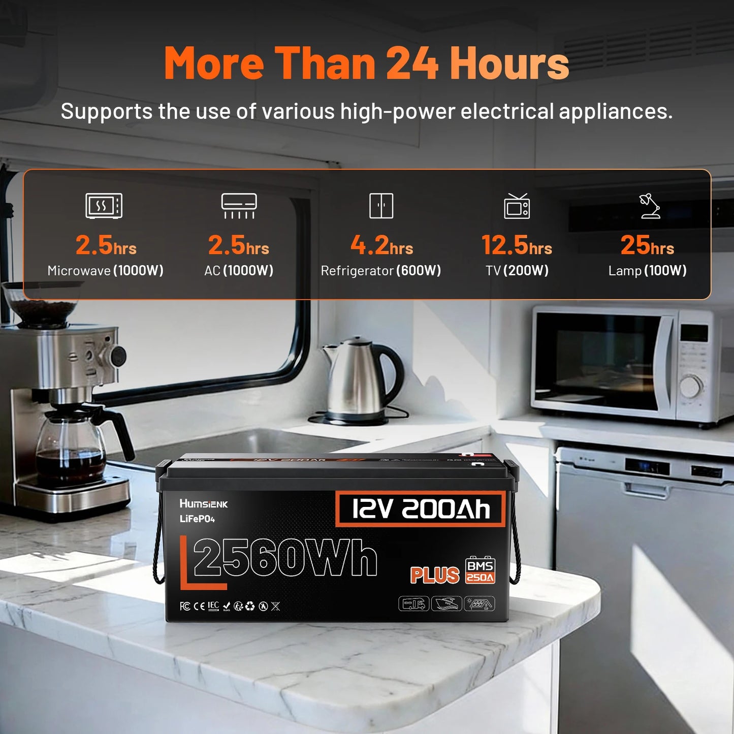 Humsienk 12V 100AH 200AH 24V 200Ah LiFePO4 Battery, Built-in BMS, 15000+ Deep Cycle, Low-Temp Protection, Rechargeable Lithium Battery for RV, Van, Golf Cart, Boat, Camper, Marine, Trolling Motor, Off-Grid, Solar Energy Stora
