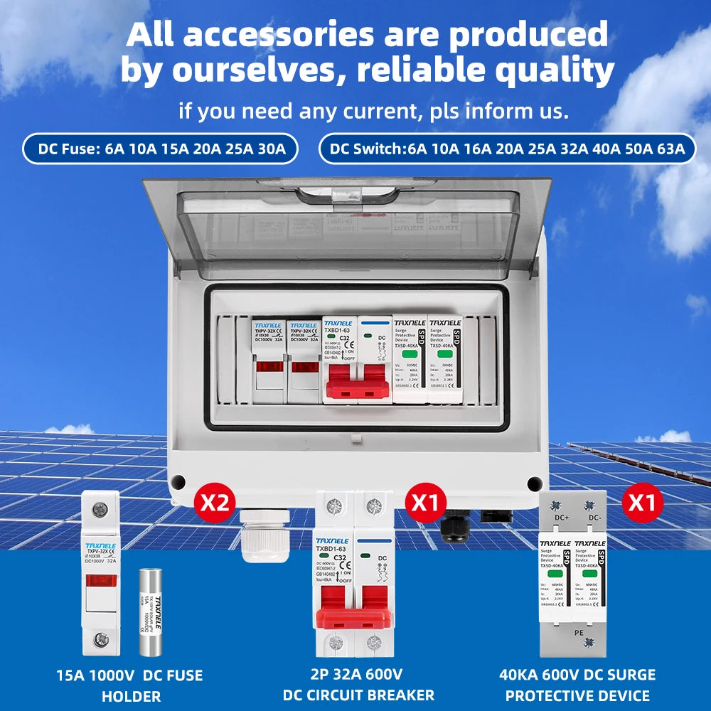 Solar photovoltaic PV DC Combiner Box Surge Lightning Protection 1 input 1 out DC 600V Fuse MCB SPD HT Waterproof Box IP65