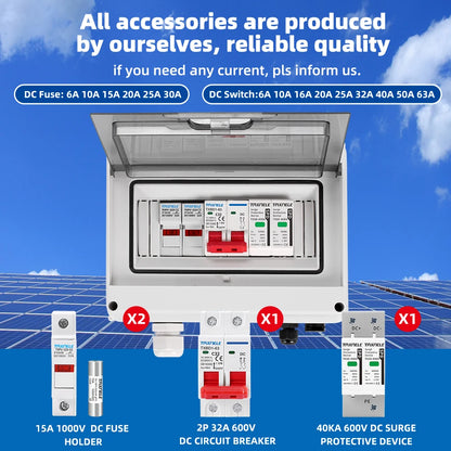 Solar photovoltaic PV DC Combiner Box Surge Lightning Protection 1 input 1 out DC 600V Fuse MCB SPD HT Waterproof Box IP65