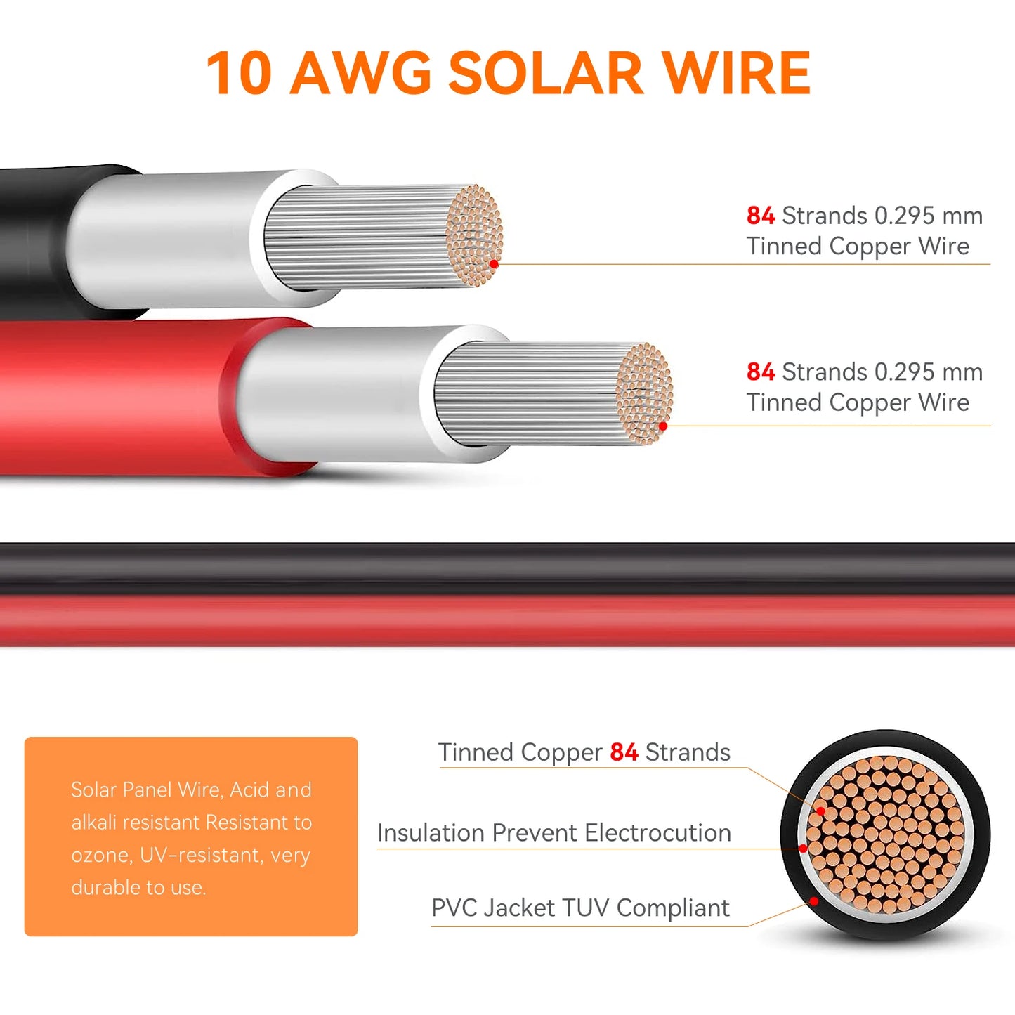 US Stock 10AWG 6mm² Solar Extension Cable 9M 15M 20M 30M Red+Black Both End with Universal Solar Connector Plug IP67 Fit for Solar RV Boat Home