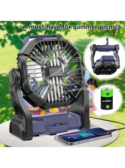 Portable Camping Fan With LED Light - 20000mAh Rechargeable Battery, Adjustable 270°/360° Design For Tents