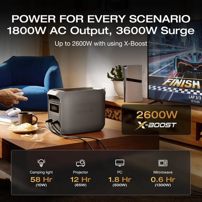 US Shipping Portable Power Station Delta 3 Classic 1024Wh LiFePO4 Battery 1800W AC 100W USB-C Output 1 Hour Fast Charge Solar