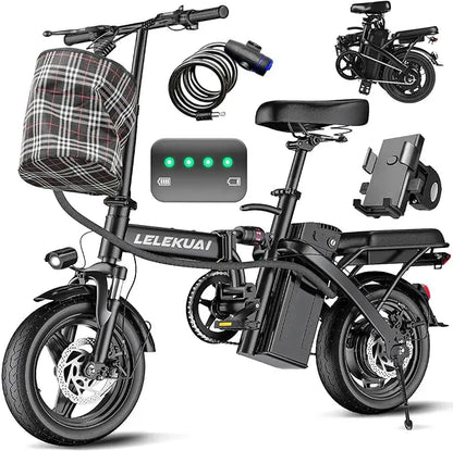 520W Electric Bike 20-24MPH 32Mi 48V 10Ah 3-Level Pedal Assist 14in Foldable Mini E-Bike UL2849, Custom