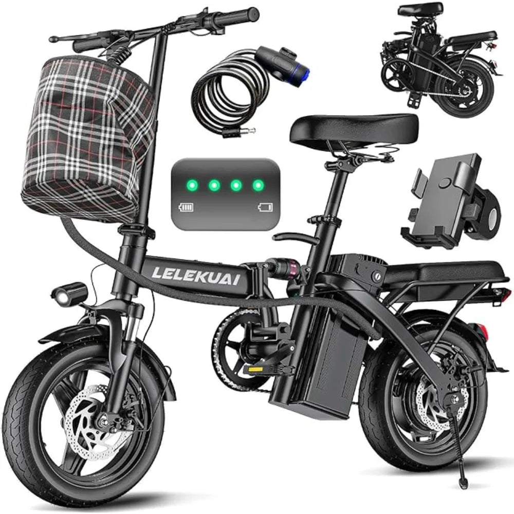 520W Electric Bike 20-24MPH 32Mi 48V 10Ah 3-Level Pedal Assist 14in Foldable Mini E-Bike UL2849, Custom