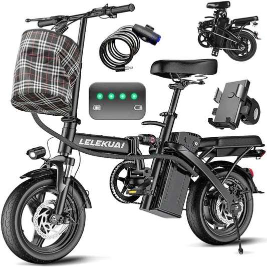 520W Electric Bike 20-24MPH 32Mi 48V 10Ah 3-Level Pedal Assist 14in Foldable Mini E-Bike UL2849, Custom