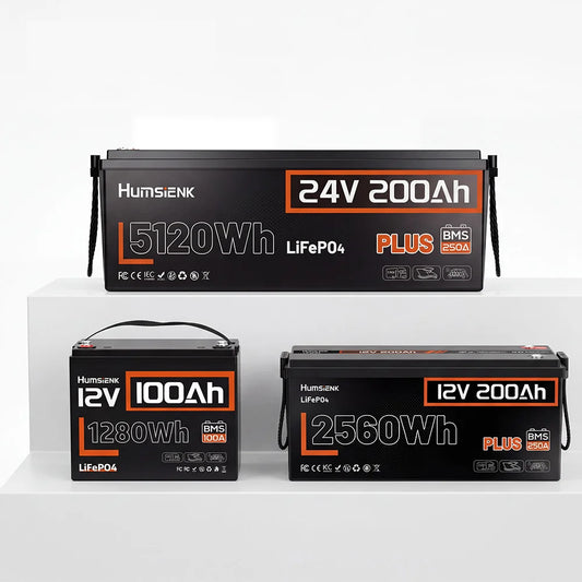 Humsienk 12V 100AH 200AH 24V 200Ah LiFePO4 Battery, Built-in BMS, 15000+ Deep Cycle, Low-Temp Protection, Rechargeable Lithium Battery for RV, Van, Golf Cart, Boat, Camper, Marine, Trolling Motor, Off-Grid, Solar Energy Stora