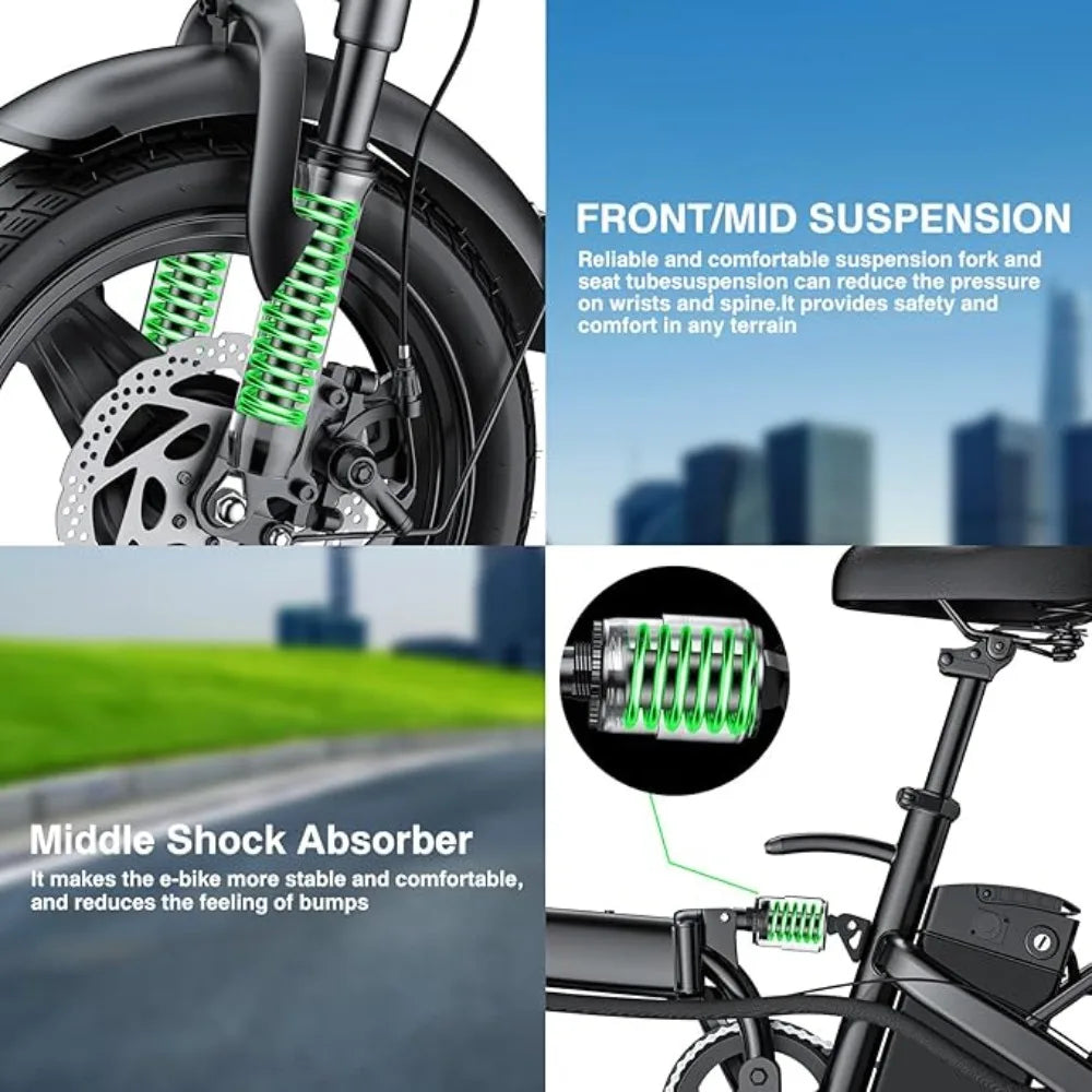 520W Electric Bike 20-24MPH 32Mi 48V 10Ah 3-Level Pedal Assist 14in Foldable Mini E-Bike UL2849, Custom
