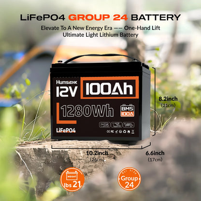 Humsienk 12V 100AH 200AH 24V 200Ah LiFePO4 Battery, Built-in BMS, 15000+ Deep Cycle, Low-Temp Protection, Rechargeable Lithium Battery for RV, Van, Golf Cart, Boat, Camper, Marine, Trolling Motor, Off-Grid, Solar Energy Stora