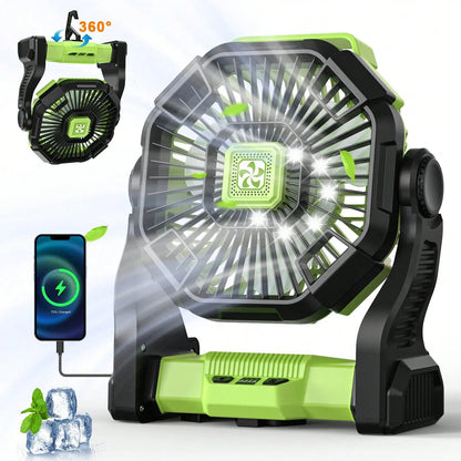 Portable Camping Fan With LED Light - 20000mAh Rechargeable Battery, Adjustable 270°/360° Design For Tents