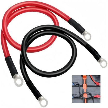 2AWG 19 Inch Heavy Duty Pure Copper Battery Cable Set 1 Positive 1 Negative 3/8 Inch M10 Thickened Terminals For Car Solar D2J5