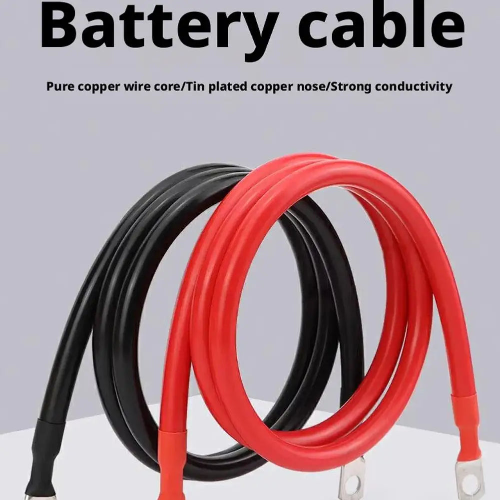 2AWG 19 Inch Heavy Duty Pure Copper Battery Cable Set 1 Positive 1 Negative 3/8 Inch M10 Thickened Terminals For Car Solar D2J5