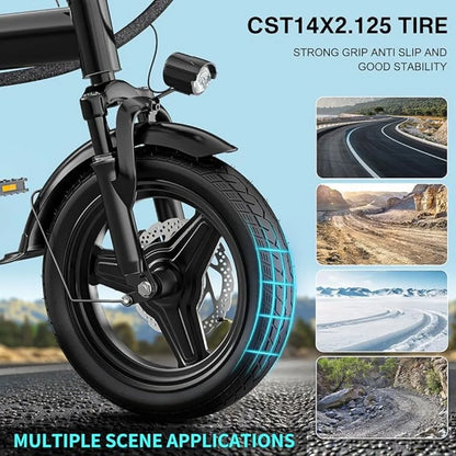 520W Electric Bike 20-24MPH 32Mi 48V 10Ah 3-Level Pedal Assist 14in Foldable Mini E-Bike UL2849, Custom