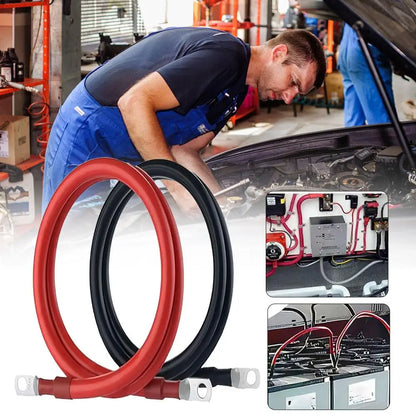 2AWG 19 Inch Heavy Duty Pure Copper Battery Cable Set 1 Positive 1 Negative 3/8 Inch M10 Thickened Terminals For Car Solar D2J5