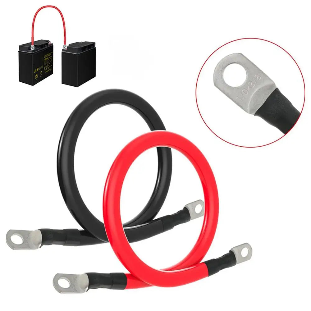 2AWG 19 Inch Heavy Duty Pure Copper Battery Cable Set 1 Positive 1 Negative 3/8 Inch M10 Thickened Terminals For Car Solar D2J5