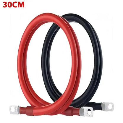 2AWG 19 Inch Heavy Duty Pure Copper Battery Cable Set 1 Positive 1 Negative 3/8 Inch M10 Thickened Terminals For Car Solar D2J5