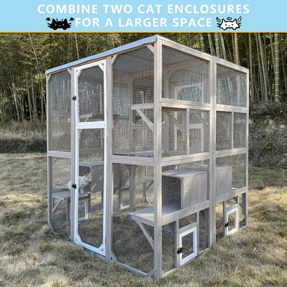 Cat Enclosure Large Window Cat House Walk in Kitty Cage with Multi-Level Platforms, Waterproof Roof for Mulitiple