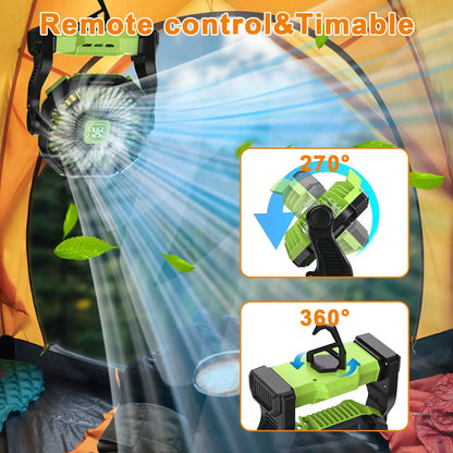 Portable Camping Fan With LED Light - 20000mAh Rechargeable Battery, Adjustable 270°/360° Design For Tents
