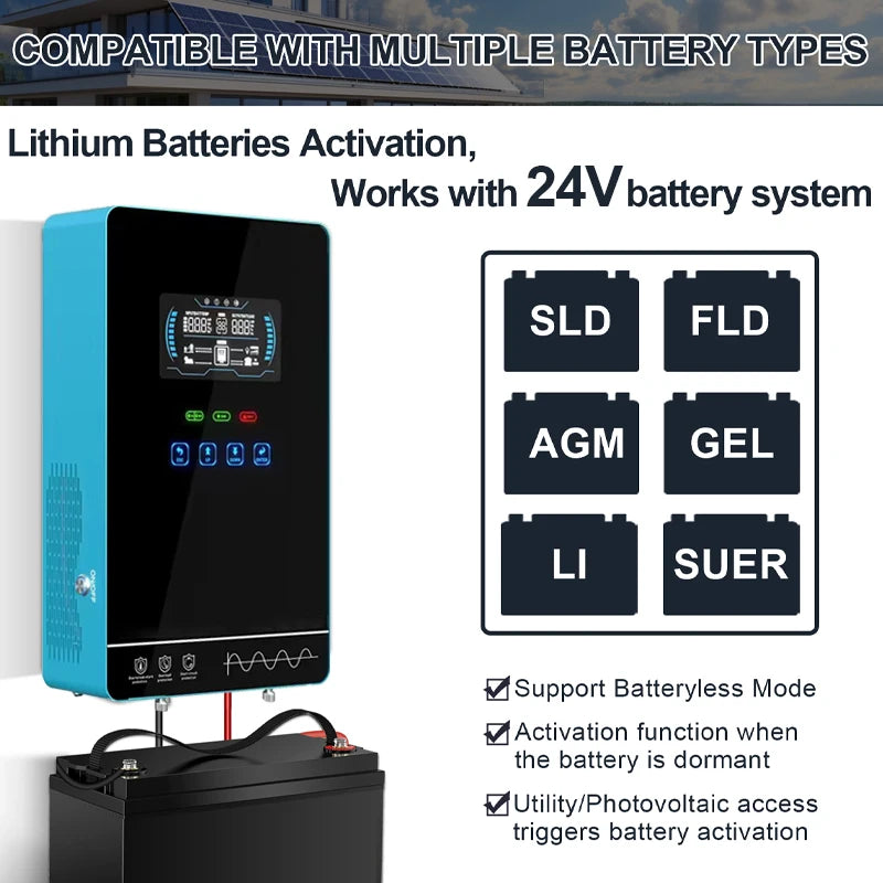 EASUN POWER 4000W Off Grid Hybrid Inverter 24V 5600W MPPT Solar Charger Pure Sine Wave Inverter 6.25 Inch LCD 110V Inversores