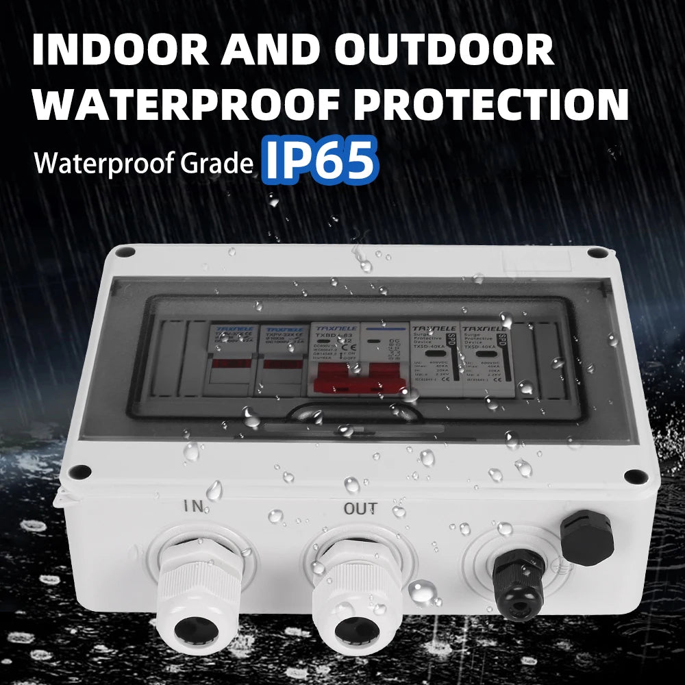 Solar photovoltaic PV DC Combiner Box Surge Lightning Protection 1 input 1 out DC 600V Fuse MCB SPD HT Waterproof Box IP65
