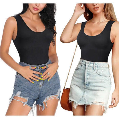 Plus Size Sleeveless Camisole Shapewear Bodysuit, Tummy Control Butt Lifting Breast Support Open Crotch Seamless Sculpting Body Shaper For Women